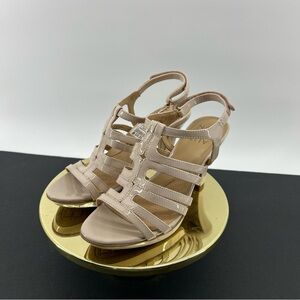 Naturalizer Sandals Shoes Women’s 8W Beige Tan Heels Strappy Patent Party Formal